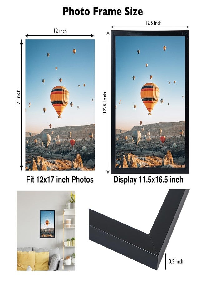 JCJMY 12x17 Black Picture Frame Set of 2, Horizontal and Vertical Formats for Wall Hanging, 12 x 17 Wall Gallery Poster Photo Frames with Shatter Resistant Plexiglass, 2 Pack, Black - Image 3